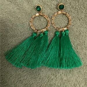 Lilly Pulitzer Green Tassel Earrings with Gold Accents